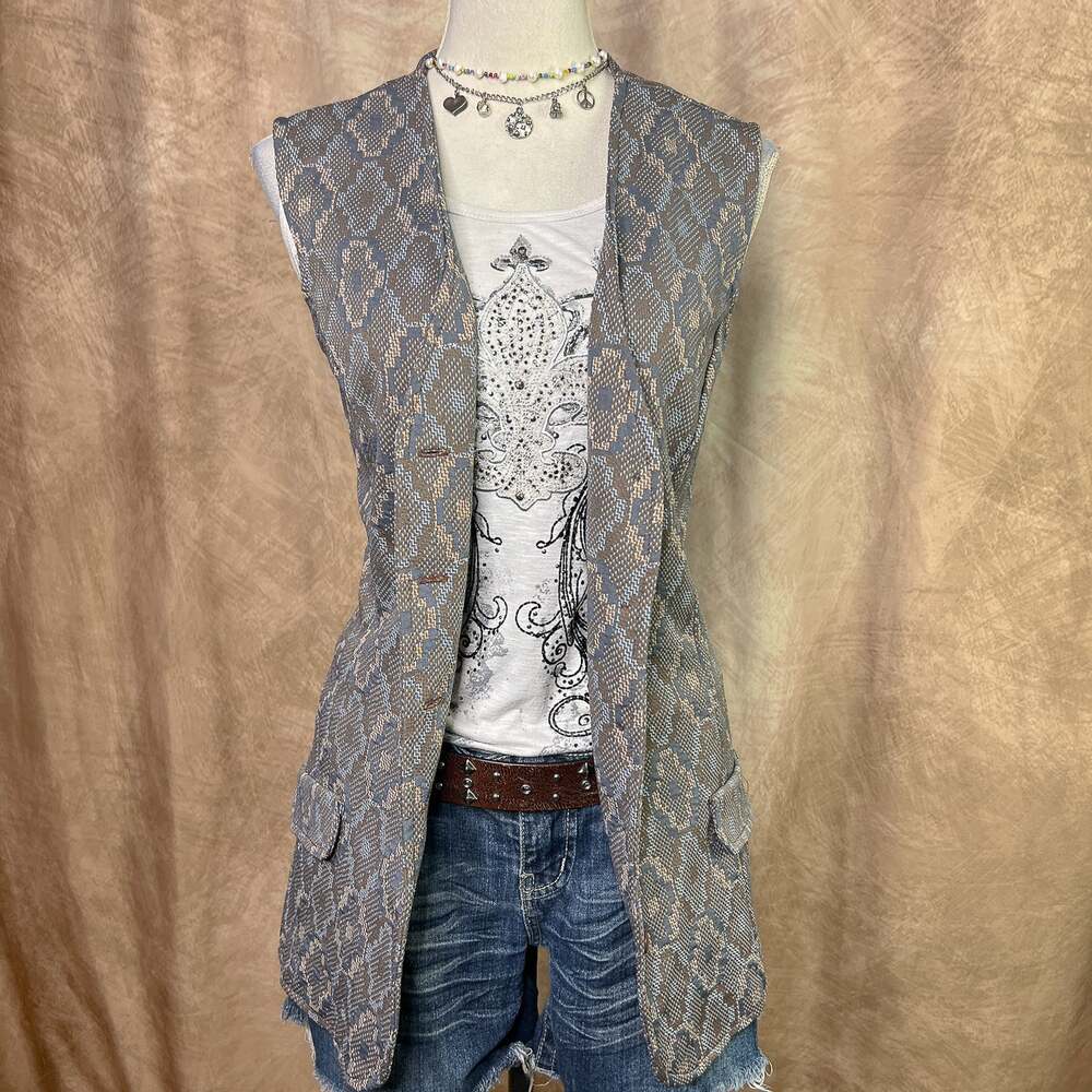 Vintage 70s Southwestern Vest Geometric Print Sleeveless Button Up Queen Casuals